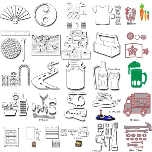 Cutting Dies Repair Tool Drawer Wooden Luggage Box Beer Cup Cap Kart Airplane Chinese Fan Bagua Array Map Clothes Suits #21