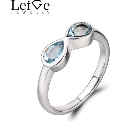 Leige Jewelry Pear Cut Aquamarine Ring Natural Blue Gemstone Double Stones Romantic for Women 925 Sterling Silver Fine Jewelry