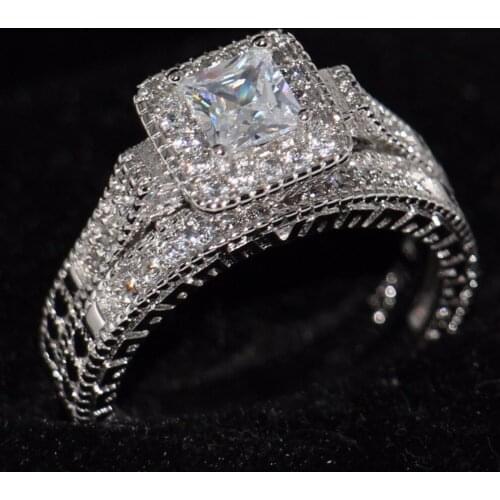 Vecalon Wish Hot Drop Shipping Retro Fashion Jewelry 10KT White Gold Filled Square Princess 5A Zirconia CZ Wedding Bridal Ring