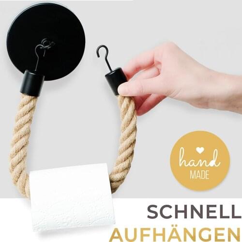 Hemp Rope for Toilet Paper Washcloth Bathroom Tissue Holder Cordage 50cm/19.7inch Rope Length Metal Black Base