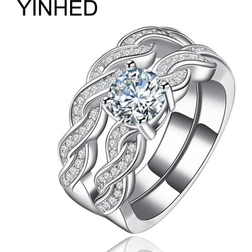YINHED 2016 New Wedding Ring Set Real 925 Sterling Silver 1 Carat CZ Diamant Engagement Rings for Women Bridal Jewelry ZR107