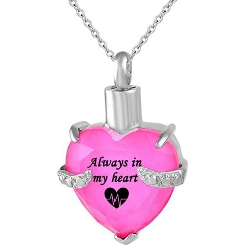 Cremation Jewelry Crystal Ash Pendant Urn Necklace Heart Electrocardiogram Memorial Keepsake -Always in My Heart