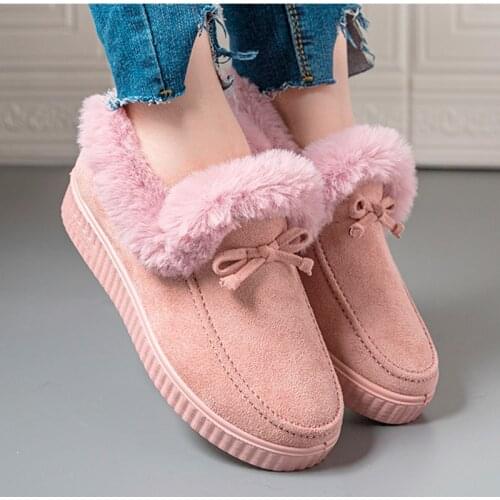 Women Snow Boots Shallow Cotton Shoes Ladies Suede Leather Waterproof Thick Plush Warmth Winter Female Black Boots Size 36-47