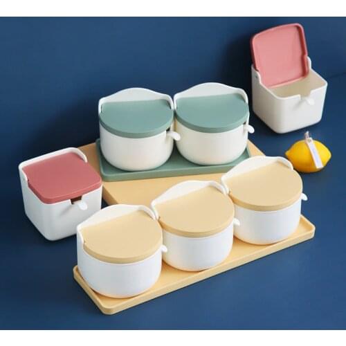1 Set Plastic Sugar Bowl with Spoon Kitchen Salt Container Salt And Pepper Spice Bottle