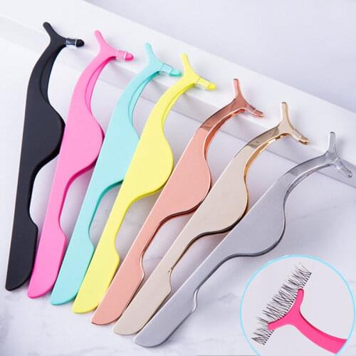 1PC False Eyelash Tweezers False Eyelashes Applicator Eyelash Extension Curler Nipper Auxiliary Clamp Makeup Forceps Tools