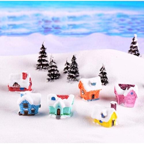1PC Candy Snow House Christmas Decoration Figurine Miniature Fairy Garden Ornament Building Statue Love Gift Resin Craft Toy
