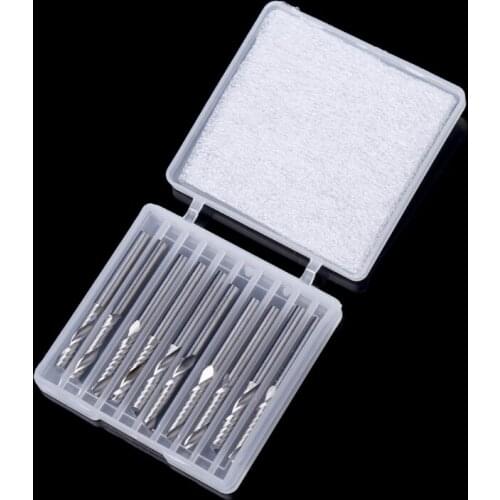 10Pcs/Set 1/8" Single Flute Carbide Spiral Flat Nose End Mill CNC Router Bits 17mm CEL