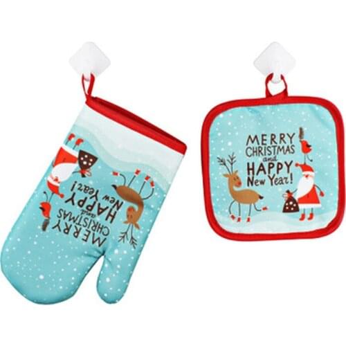 2pcs Christmas hot Oven Mitts Baking Anti-Hot Gloves Pad Dining Kitchen Mat New Year 2021 Navidad Xmas Party Decorations