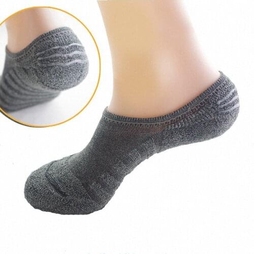 Fcare 20PCS=10pairs 41-45 men half terry boat socks Cotton large 41-45 EU invisible Solid color silicone non-slip terry socks