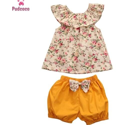 2018 Summer Newborn Baby Girl Clothes Floral Tank Top +bow-knot Shorts 2PCS Outfits Bebek Giyim Toddler Kids Clothing Set