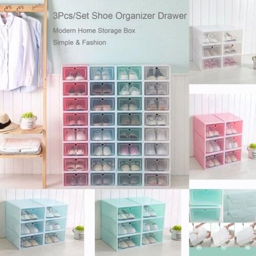 3Pcs/6Pcs/8Pcs/Set Plastic Home Shoe Storage Box Small Item Organiser Transparent Foldable