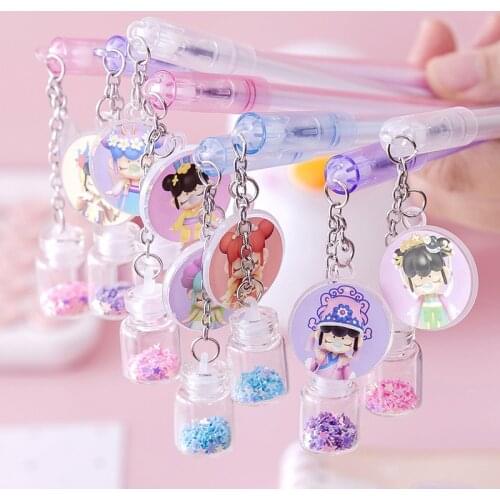 36 pcs/lot Fairy Girl Drifting Bottle Pendant Gel Pen Cute 0.5mm black ink Signature Pens Office School Writing Supplies gift