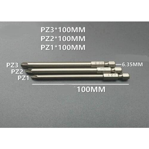 L100mm 5Pcs Pozidriv Screwdriver Bit PZ1 PZ2 PZ3 Magnetic Screwdriver S2 Steel