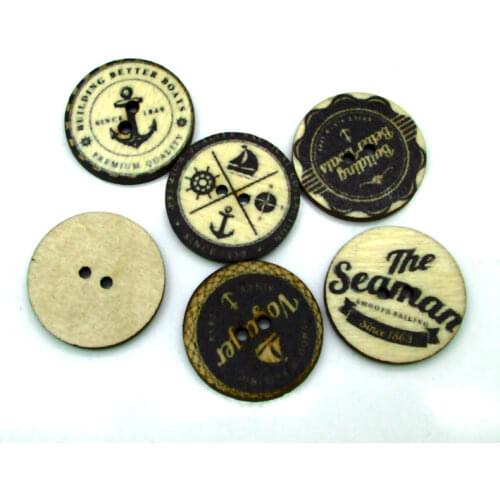 50pc 20mm Mixed Round Anchor Sewing Wooden Buttons For Clothes Crafts Scrapbooking DIY Fabric Needlework Buttons Accessories