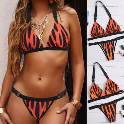 Stripes Bikini Summer Swimsuit Women 2021 Halter Thong Brazilian Biquini Swimwear Female Micro Two Piece Bathing Suits Beachwear