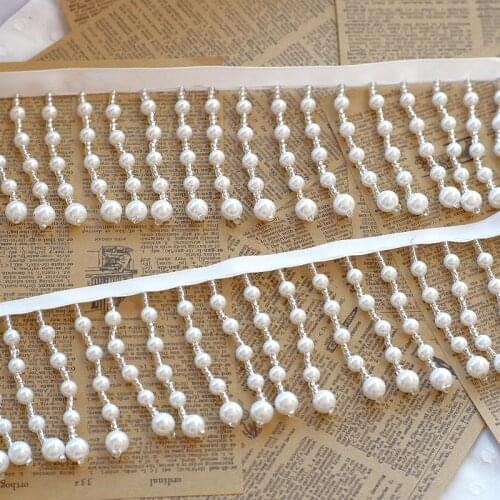 Beaded Tassels Clothes Lace Trim DIY Handmade Decoration Hanging Beads Pearl Lace Mesh Beaded Webbing