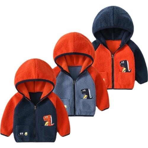 Childrens Coat Double-layer Hooded Jacket 2021 Cartoon New Dinosaur Winter Clothes for Boys Long-sleeved Cotton