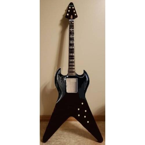 Lvybest electric guitar right hand maple wood body pieces and maple wood neck thru way. own logo customized routing.black finish