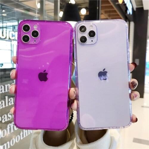 Fluorescent Candy Solid Phone Case for IPhone 11 Pro Max XR X XS Max 7 8 Plus Shockproof Transparent TPU Case Back Cover