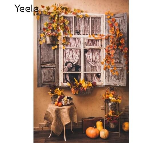 Yeele Autumn Window Leaves Baby Portrait Backdrop Props Photographic Pumpkin Fruit Background Photography Photo Studio Photocall