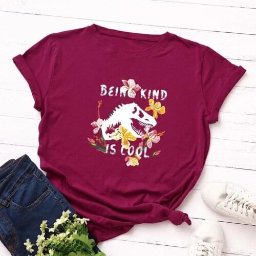 Summer Women T Shirt Cotton 100% Short Sleeve Dinosaur Skull Floral Letter Print Female Fashion Vintage Clothes Ladies Tees Tops