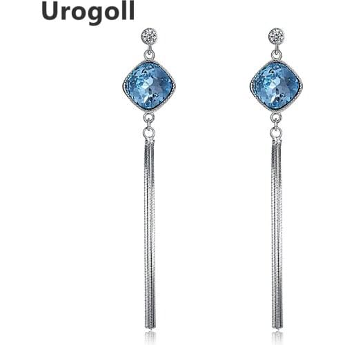 Hot Sale Fashion 925 Sterling silver 100% Original Crystals European Style Rhombus Drop Earrings For Party Jewelry Gifts