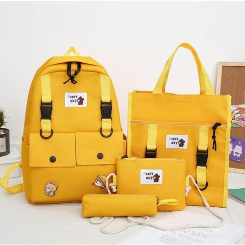 4Pcs/Set Canvas Travel Backpack School Bags for Teenage Girls Designer Laptop Backpacks Women Bookbags Students Rucksack 2021