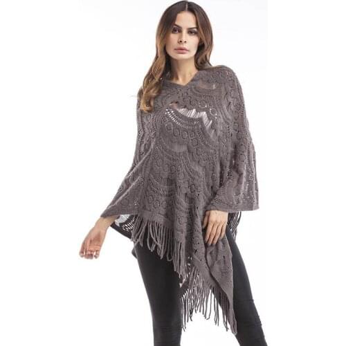 Hook Fower Hollow Irregular Tassel Sweater Female Cloak Shawl Sweater DZA013