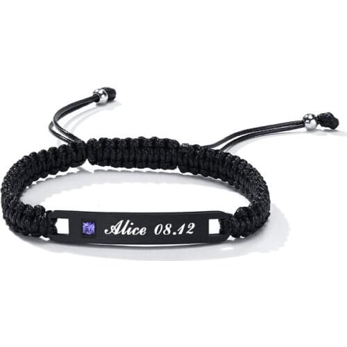 Custom Stainless Steel Nameplate Birthstone Bracelet Women Men Engraved Family Birthday Date Bracelets Jewelry Gifts