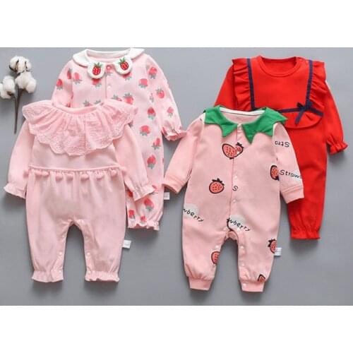 Baby girl clothes Lovely strawberry pattern newborn Infant long sleeve rompers toddler kids cotton Jumpsuit Outfits Onesies