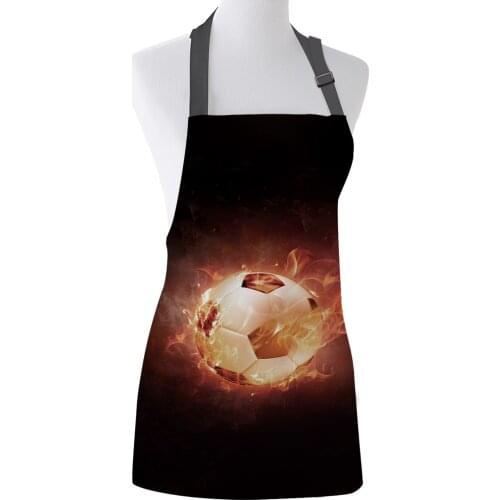 Kitchen Apron Soccer Curtains Balls Football Flame Adjustable Bib Canvas Aprons For Women Cooking Baking Restaurant Pinafore