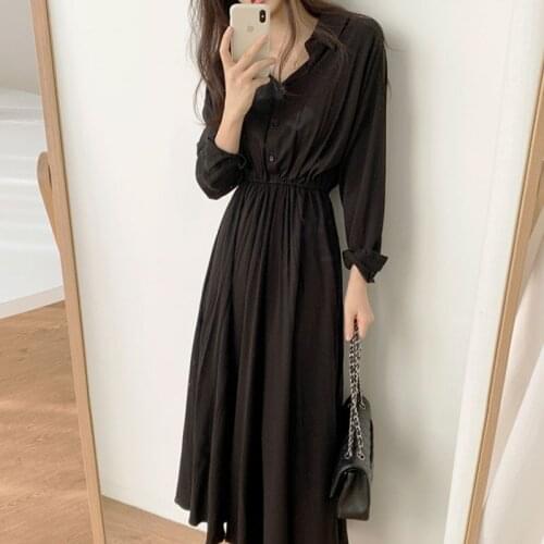 Fashion Dresses 2021 Spring A-Line Solid Color Dresses Women Office Lady Dress Elegant Korean Minimalist Mid-length Dress 14042
