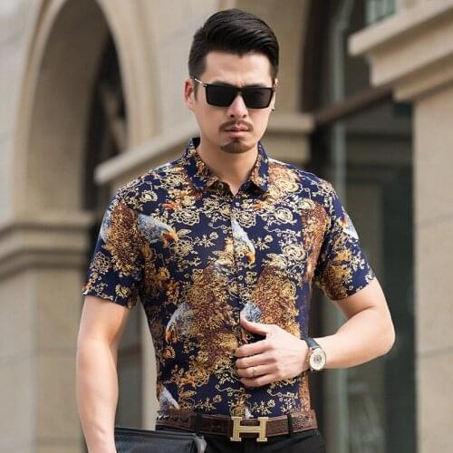 Men Shirt Summer Style Print funny graphic eagle Casual Shirt Men Casual Short Sleeve Hawaii Shirt camisa masculina men shirt