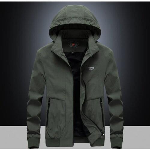 2019 Fashion men spring jacket coat hooded outwear long sleeves turn down collar zipper pocket letter printed casual blouse tops