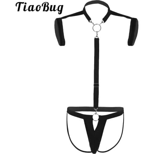TiaoBug Men Halter Stretchy Straps Body Suspender Harness Jockstrap Penis Pouch Thong Hot Sexy BDSM Bondage Belt Gay Underwear