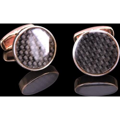 Mens French shirt cuff button fashion high-end design rose gold carbon fiber mesh Cufflinks