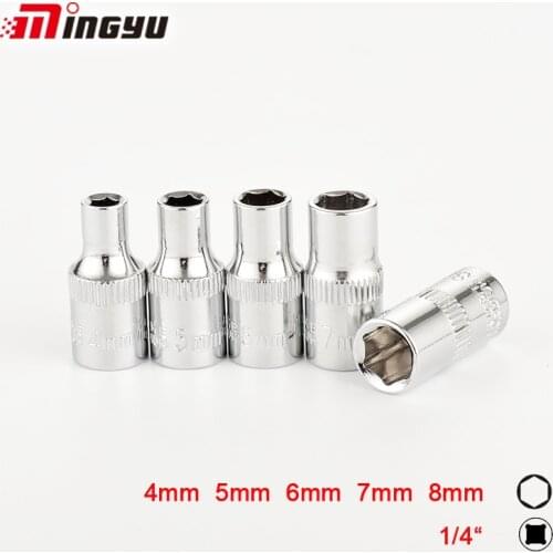 5pcs 1/4 Inch Socket Wrench Head Household Bicycle Repair Hand Tools 4-8mm Metric Hex Socket Set 6 Point Bolt Nut Driver