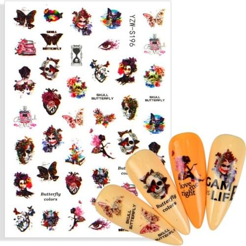 Halloween Back Gule Nail Art Sticker Bone Sexy Rose Skull Butterfly Festival Pattern DIY Decorations Festival Decal For Nails