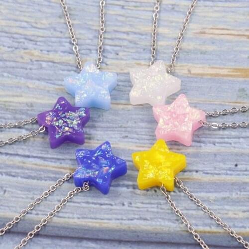 Jaymaxi Stainless Steel Star Opal Pendant Necklace Synthetic Opal Fashion Women Jewlery New 6 Colors 2Piece/lot