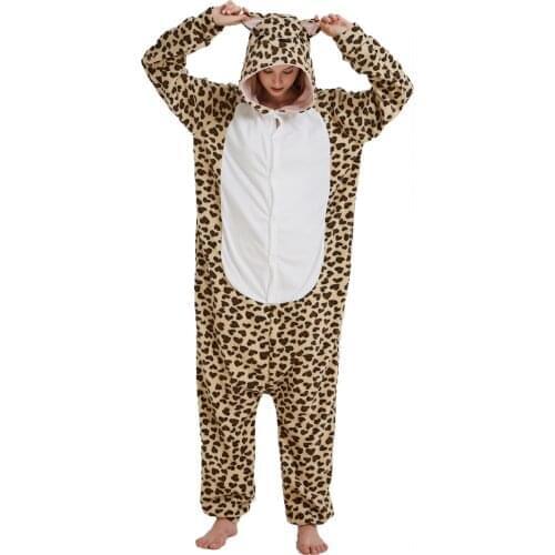 Leopard Bear Onesies Women Men Adult Animal Cartoon Pajamas Funny Halloween Festival Party Fancy Suit Cosplay Costume Overalls
