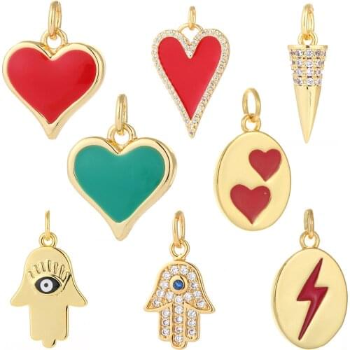 Heart Pendant Charms for Jewelry Making Supplies Gold Diy Earring Bracelet Necklace Jewelry Charms Copper Zircon Accessories