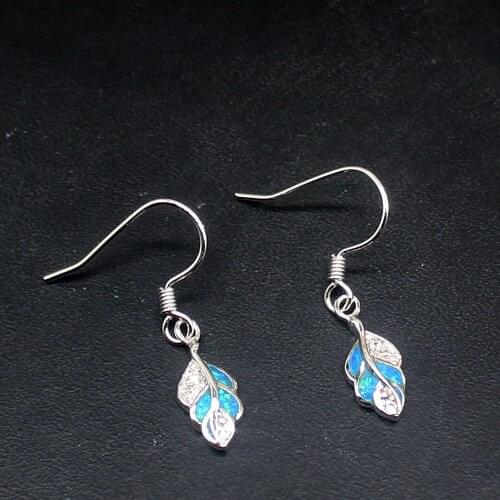 Hermosa Special Design Blue Opal Charms Genuine 925 Silver Dangle Drop Hook Earrings Jewelry Gifts for Women Girls 20214226