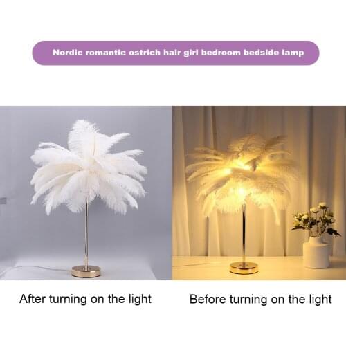 Modern Nordic Style Feather Night Light Bedside Reading Lamps Bedroom Party Wedding Romantic Room Decoration