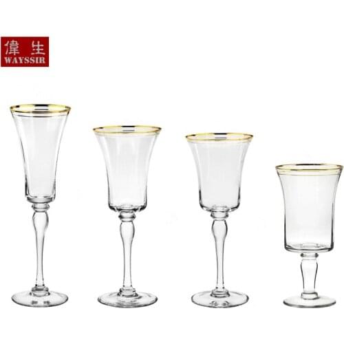 Champagne Wine Fruit Juice Crystal Glass Cup Hotel Restaurant Tableware Wedding Party Palace Gold Design High Stand Elegant Mug