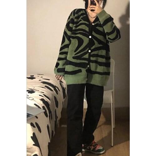 Student female tide Korean version of the ghost horse zebra pattern cardigan jacket autumn and winter all-match lazy sweater