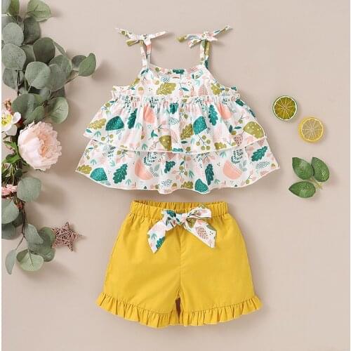 Toddler Baby Girls Sleeveless Ruffles Floral Print Suspender Tops+Shorts Outfits Infant Clothing For Baby Girls Clothes Set
