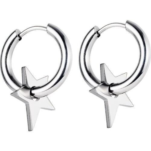 Trend Kpop Stainless Steel Star Hoops Earrings For Teens Women Man 2021 Punk Geometry Wholesale Jewelry Accessories Earrings