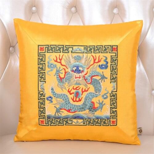 Embroidered Dragon Chinese Style Cushion Cover Yellow Red Throw Pillowcase Sea Water Pattern Sofa Bed Decoration Pillow Cover
