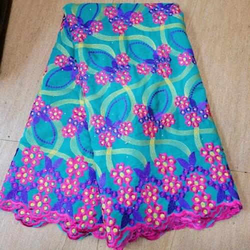 High Quality French 100% Cotton Lace Fabric 2021 Latest African Nigerian Net Lace With Stones 5 Yards Give a Turban Scarf A5351