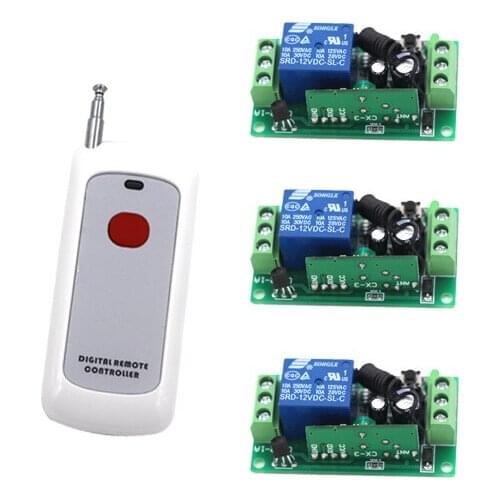 High quality DC 12V 10A Relay 1CH Wireless RF Remote Control Switch 1 Transmitter & 3 Receiver Jog/ Self-lock SKU: 5366